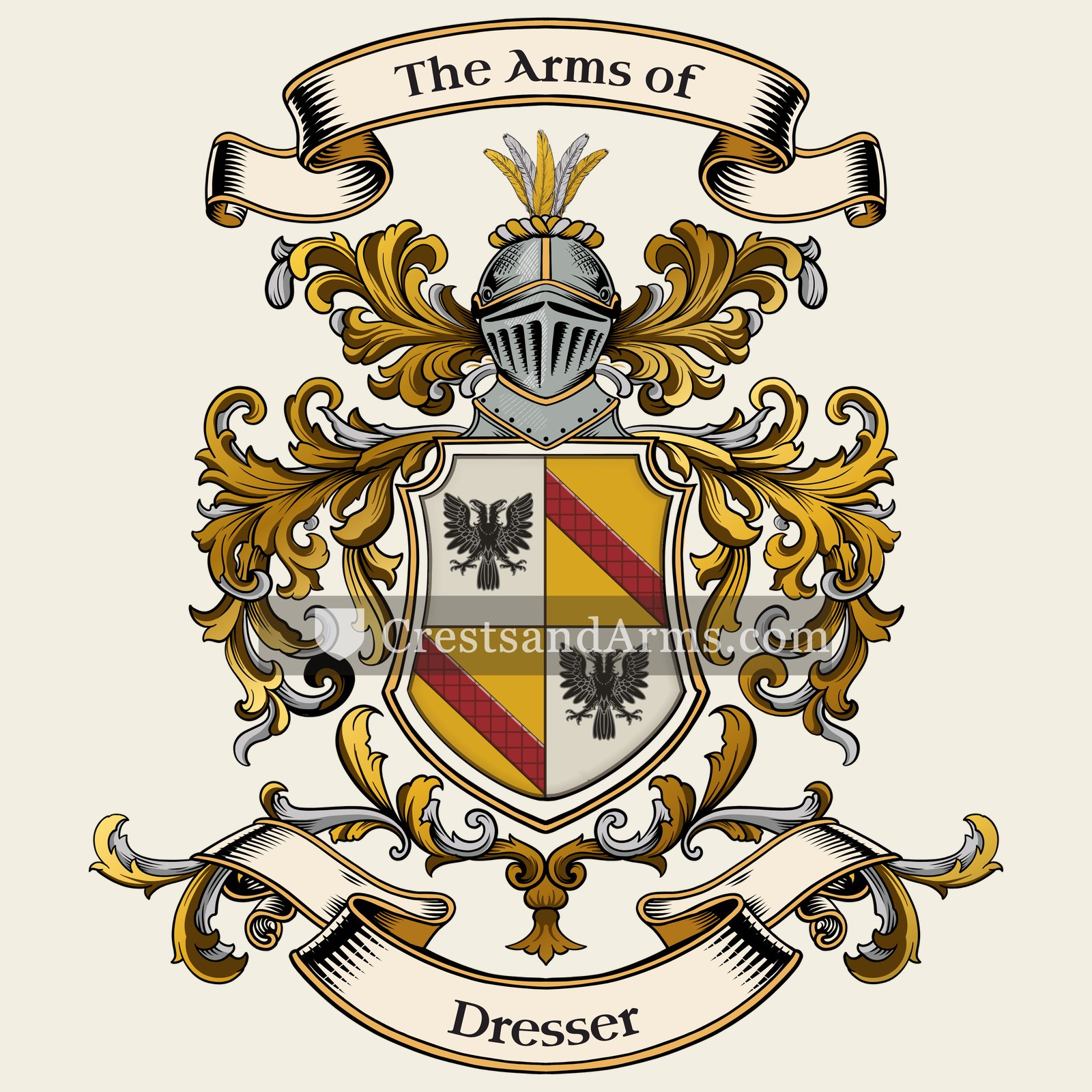 The Dresser coat of arms, drawn from the recorded blazon