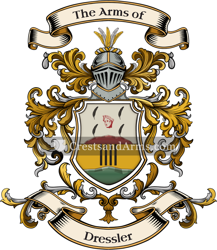 The Dressler coat of arms, drawn from the recorded blazon