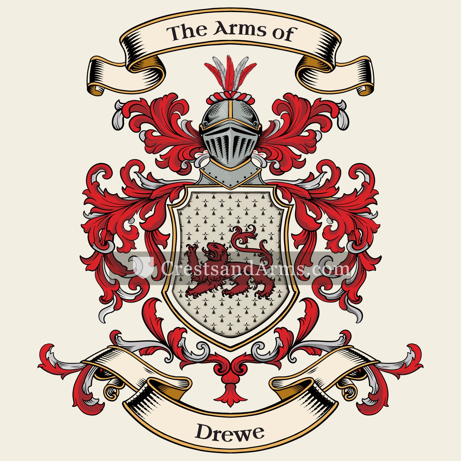 The Drewe coat of arms, drawn from the recorded blazon