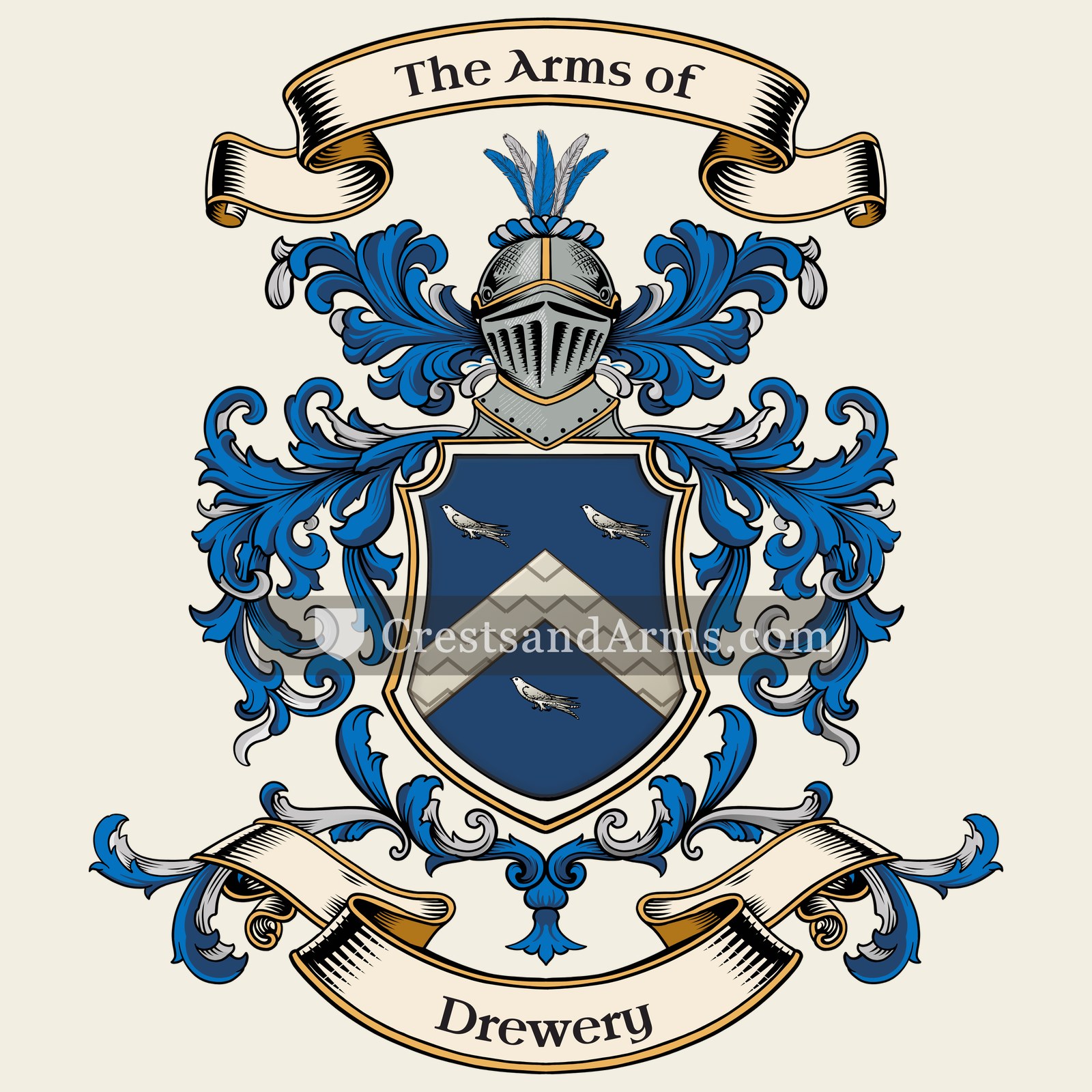 The Drewery coat of arms, drawn from the recorded blazon