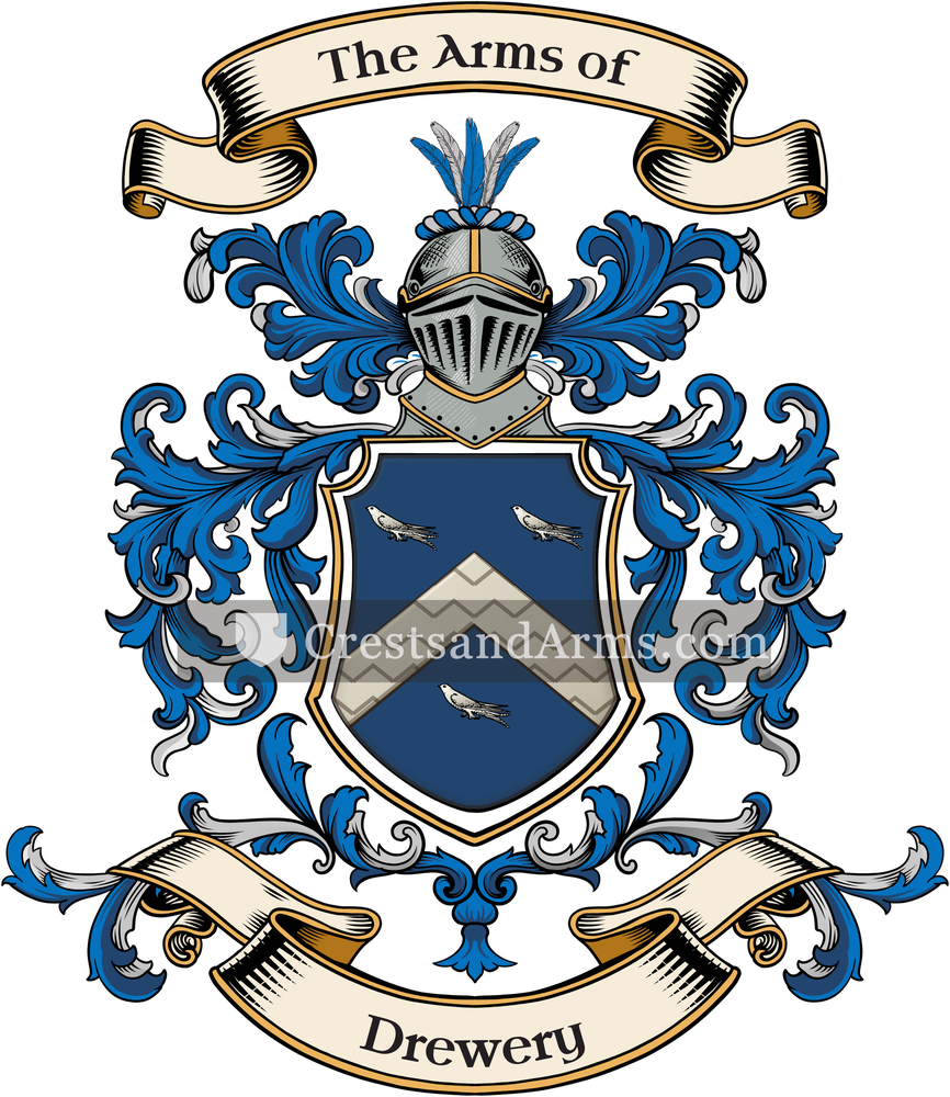 The Drewery coat of arms, drawn from the recorded blazon