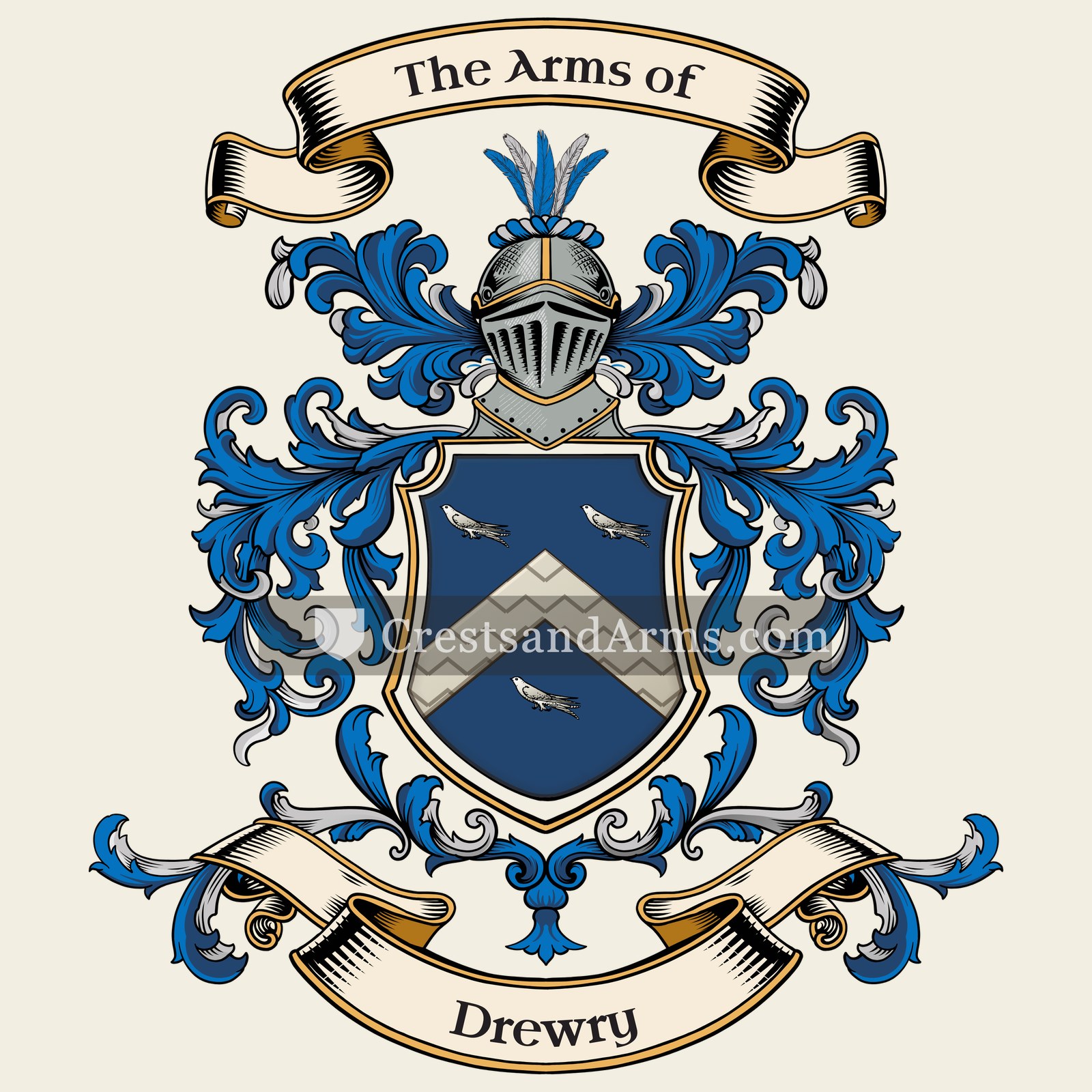 The Drewry coat of arms, drawn from the recorded blazon