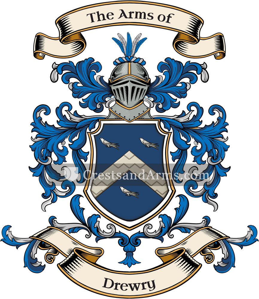 The Drewry coat of arms, drawn from the recorded blazon