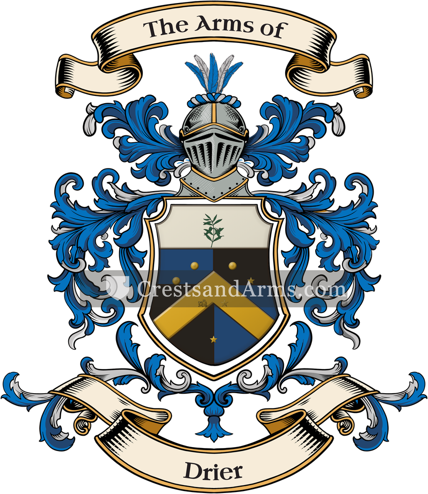 The Drier coat of arms, drawn from the recorded blazon
