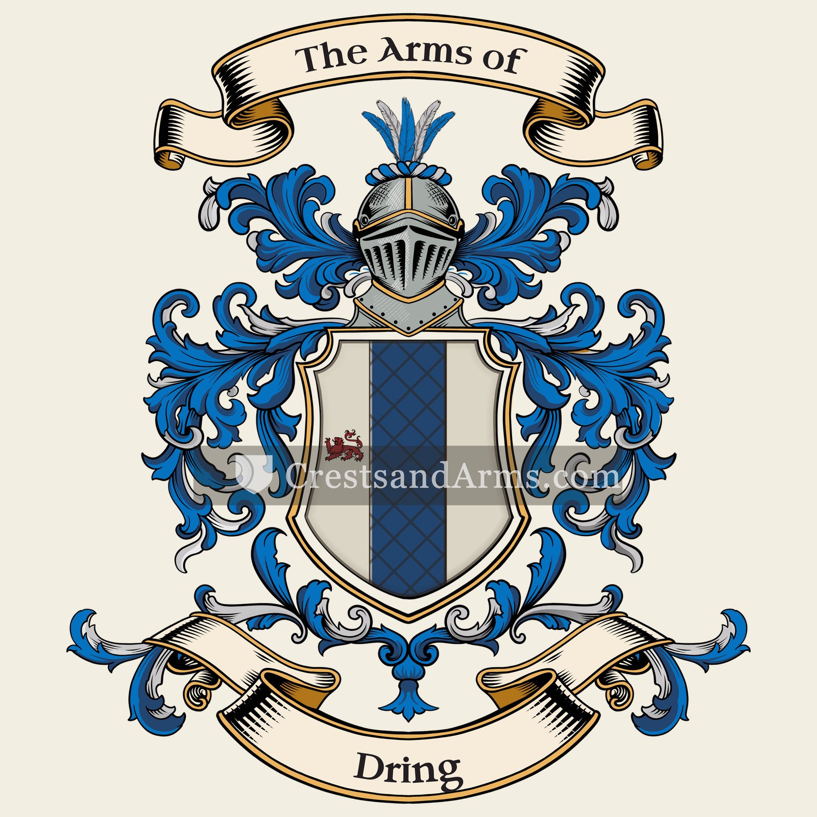 The Dring coat of arms, drawn from the recorded blazon