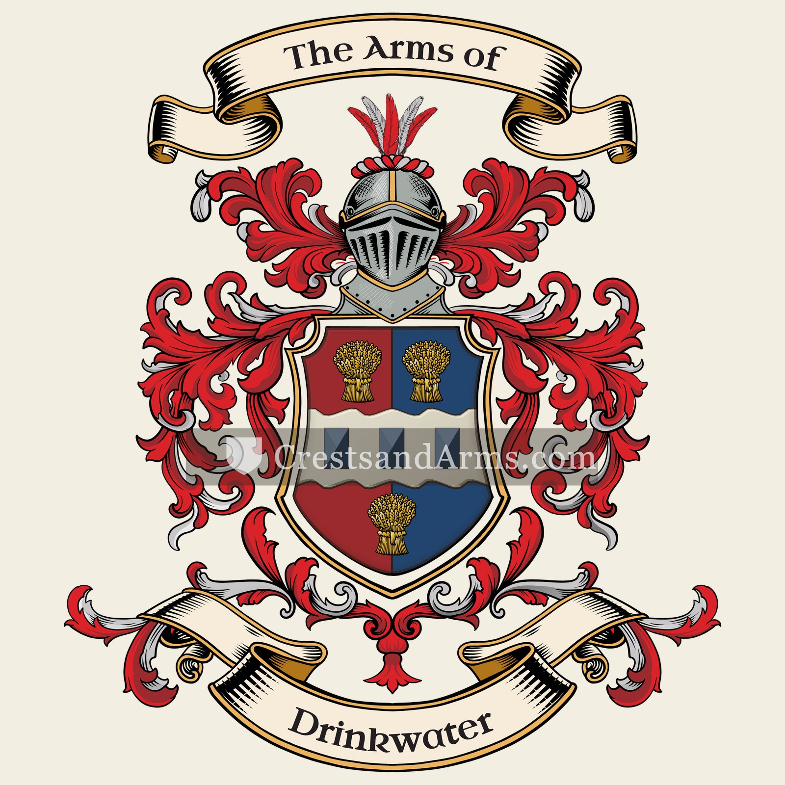 The Drinkwater coat of arms, drawn from the recorded blazon