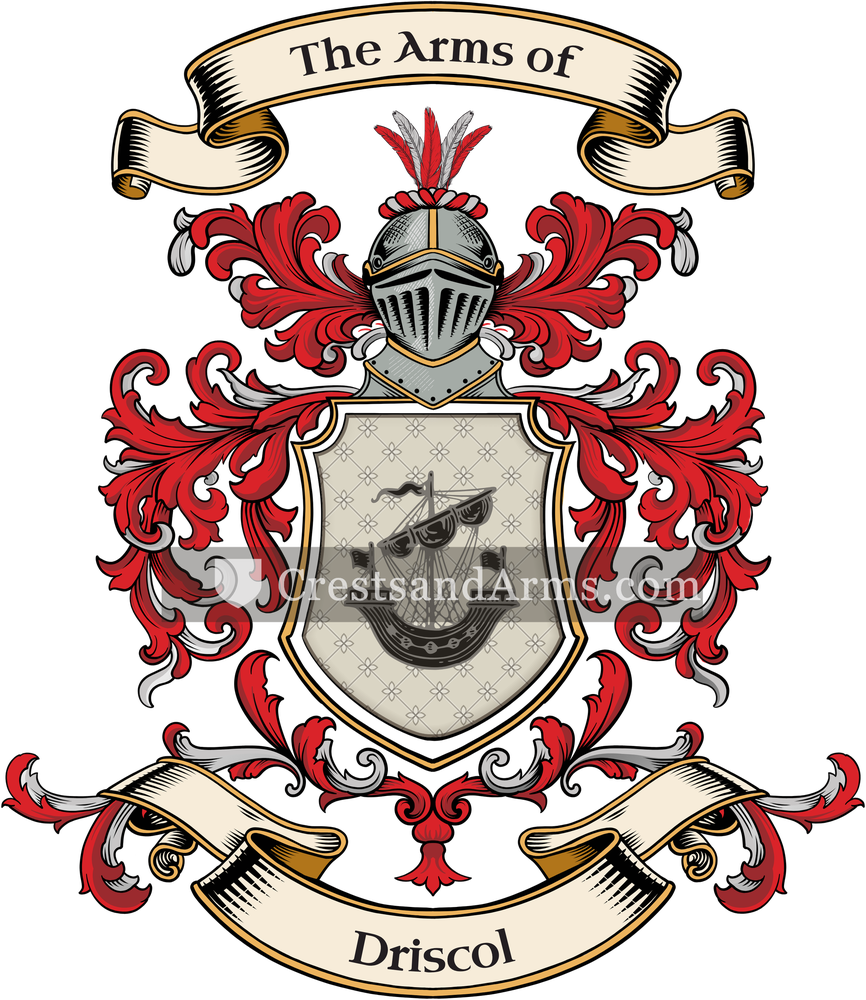 The Driscol coat of arms, drawn from the recorded blazon