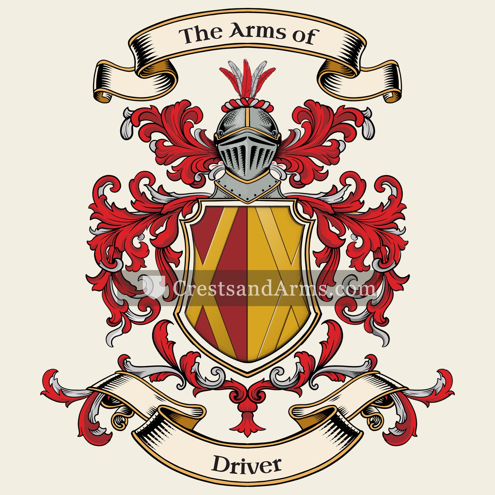 The Driver coat of arms, drawn from the recorded blazon