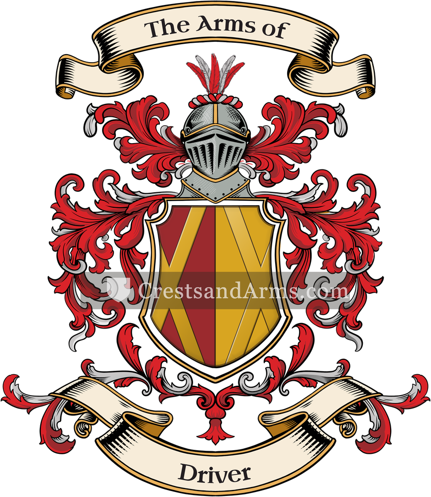 The Driver coat of arms, drawn from the recorded blazon