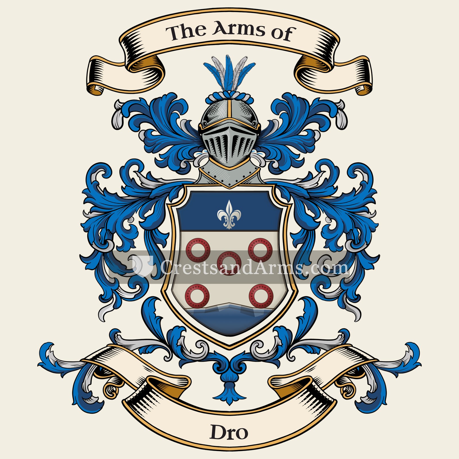 The Dro coat of arms, drawn from the recorded blazon