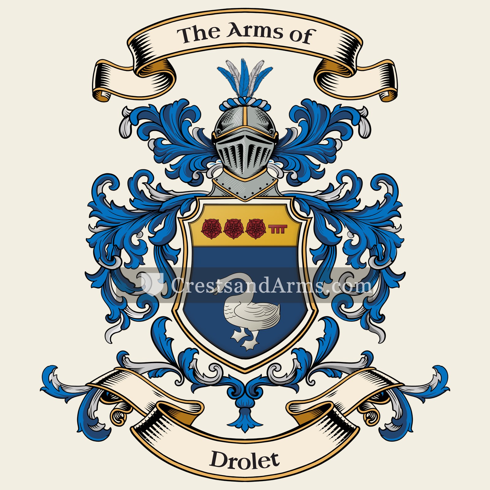 The Drolet coat of arms, drawn from the recorded blazon