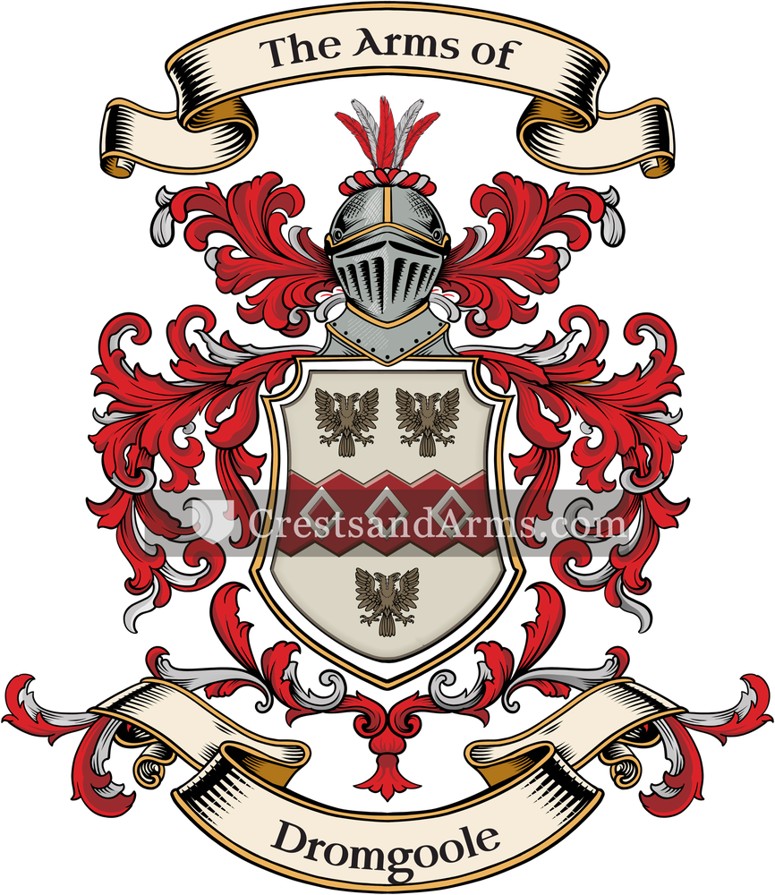 The Dromgoole coat of arms, drawn from the recorded blazon