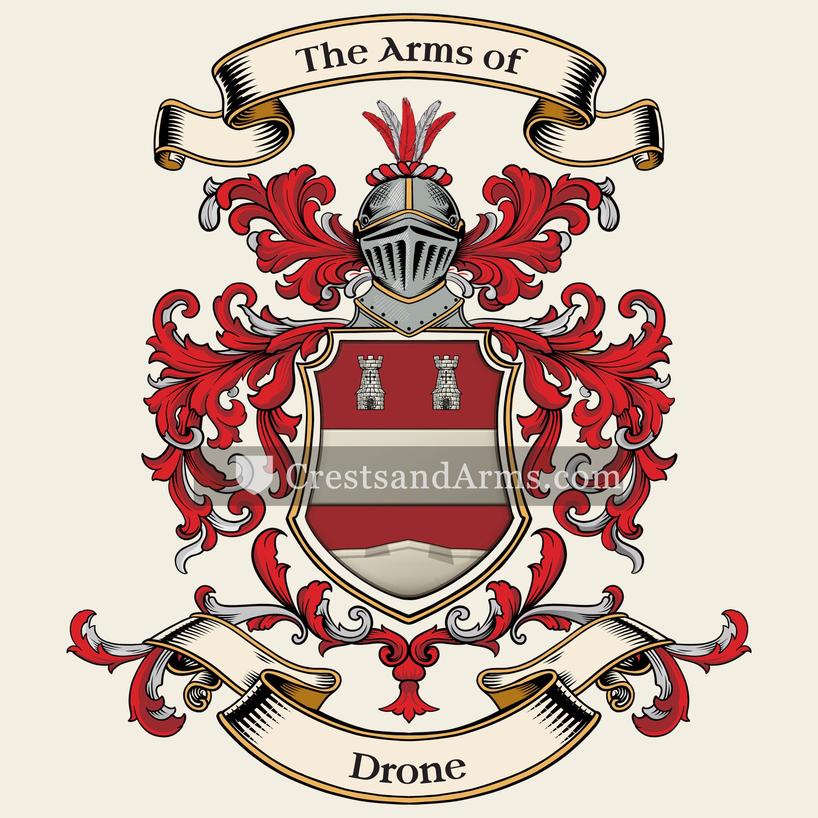 The Drone coat of arms, drawn from the recorded blazon