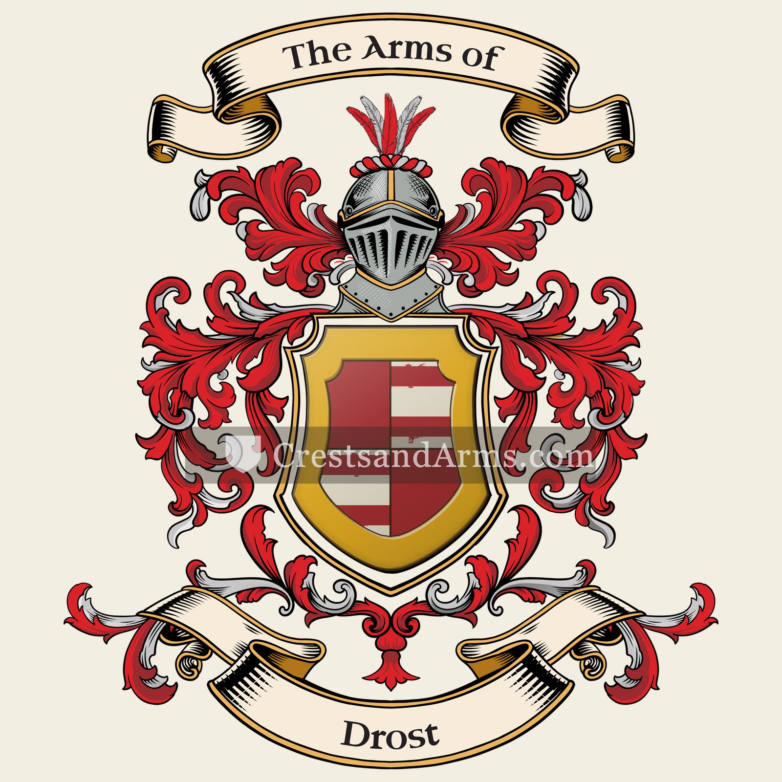 The Drost coat of arms, drawn from the recorded blazon