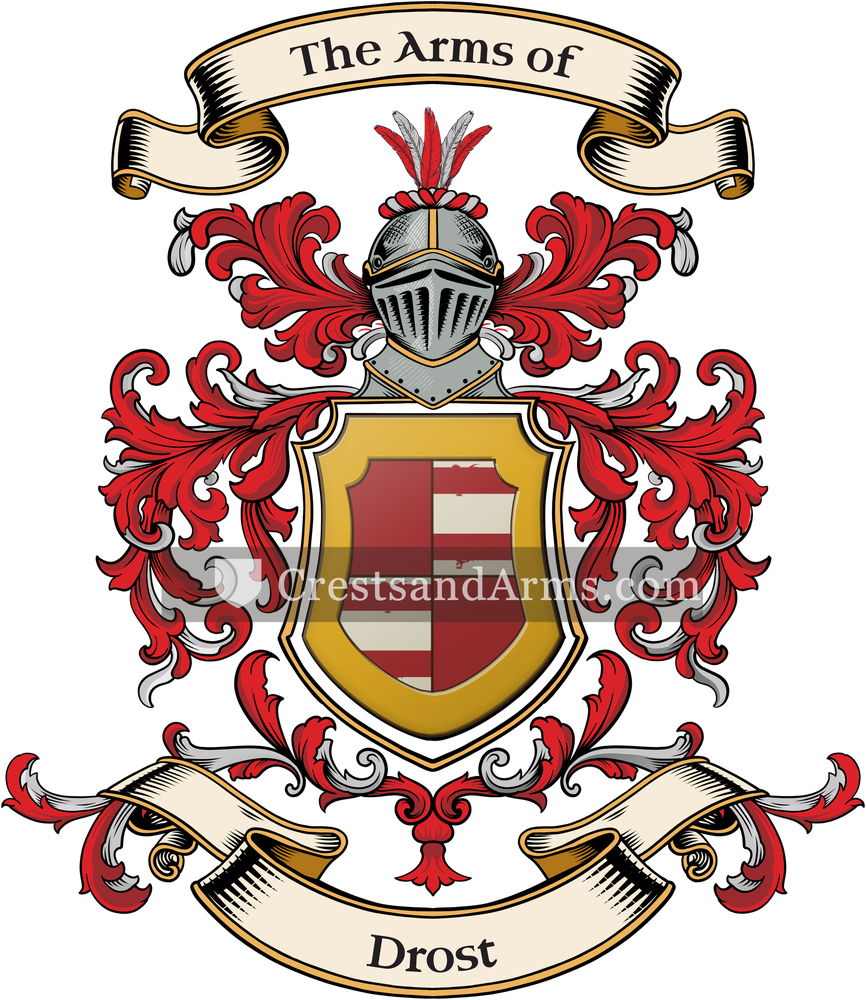 The Drost coat of arms, drawn from the recorded blazon