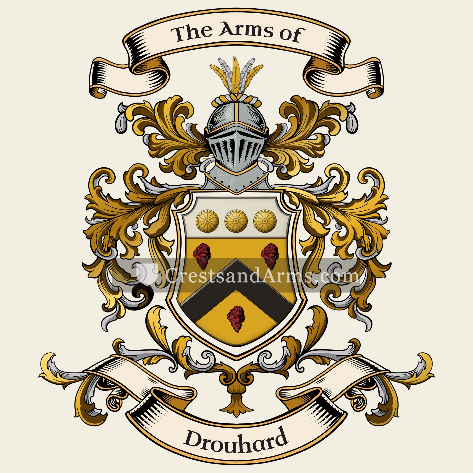 The Drouhard coat of arms, drawn from the recorded blazon