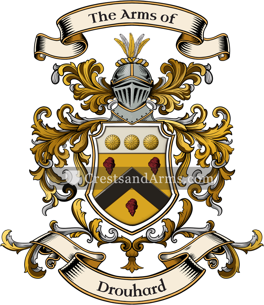 The Drouhard coat of arms, drawn from the recorded blazon