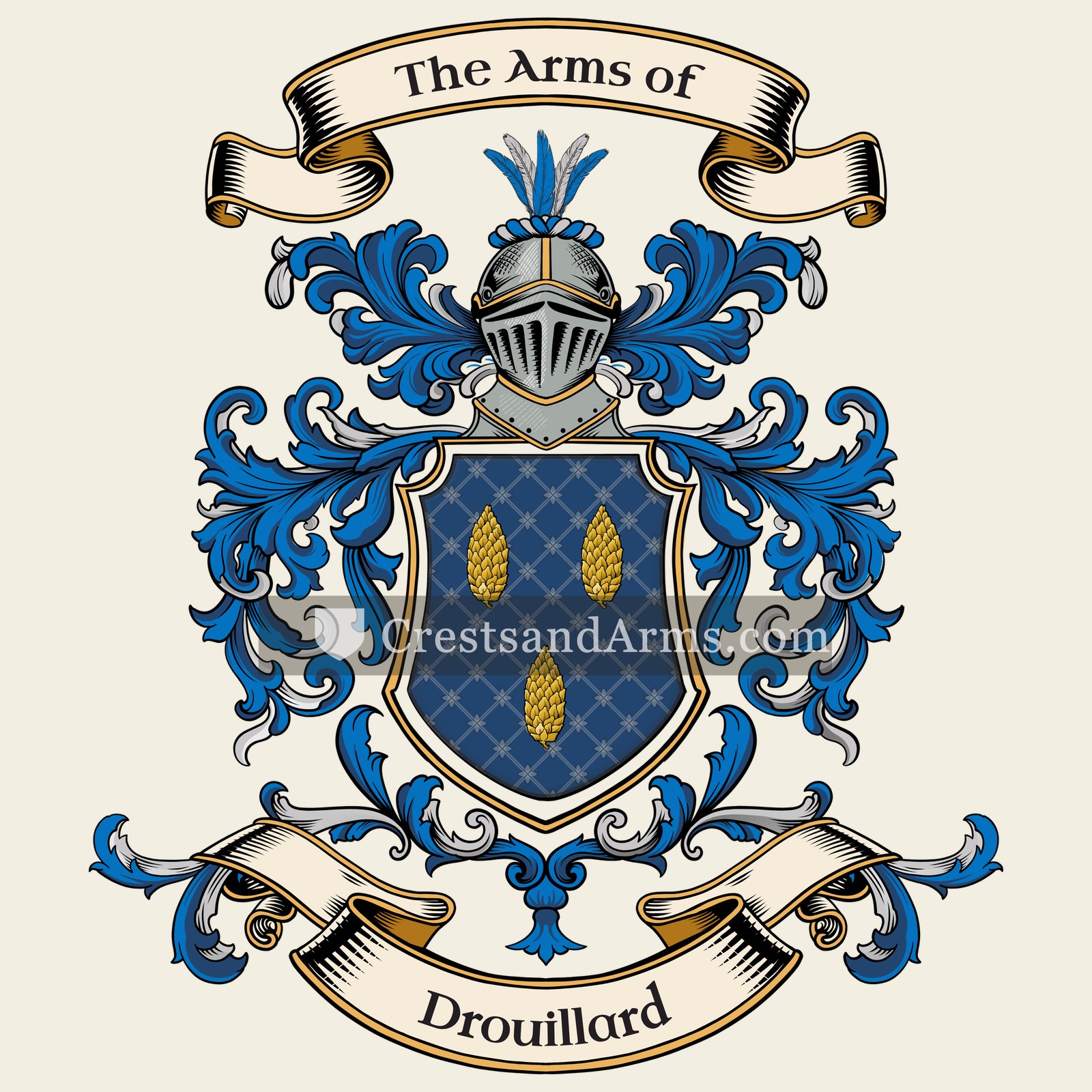 The Drouillard coat of arms, drawn from the recorded blazon