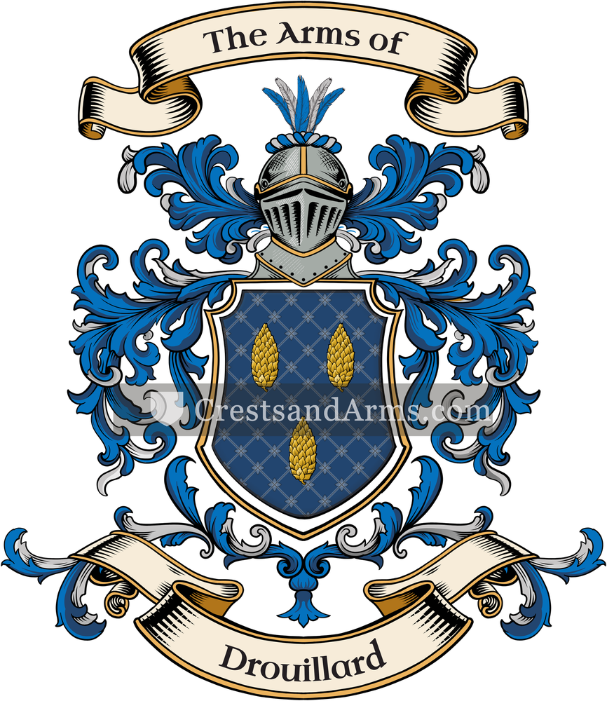 The Drouillard coat of arms, drawn from the recorded blazon