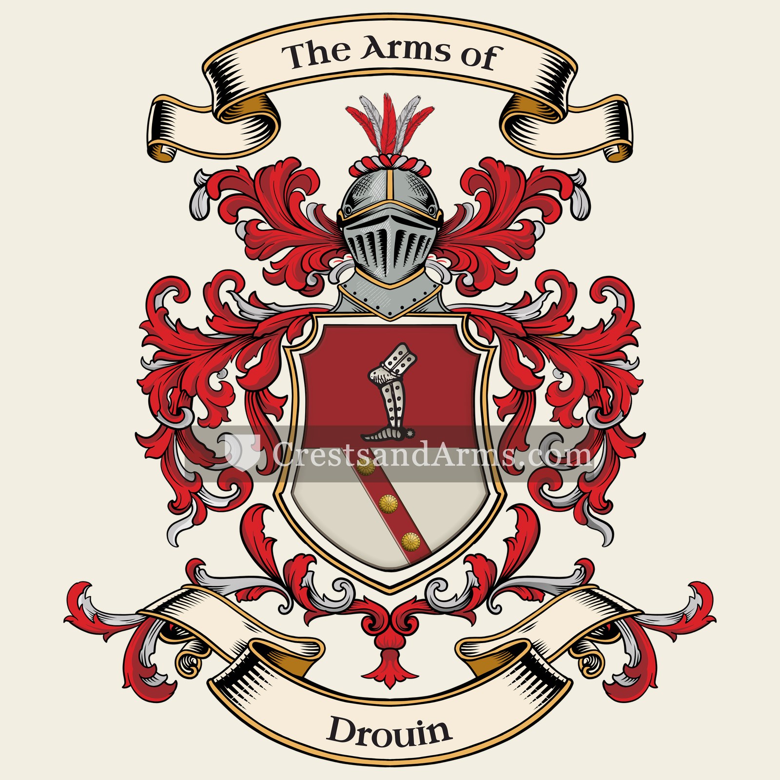 The Drouin coat of arms, drawn from the recorded blazon