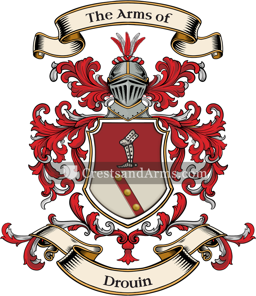 The Drouin coat of arms, drawn from the recorded blazon