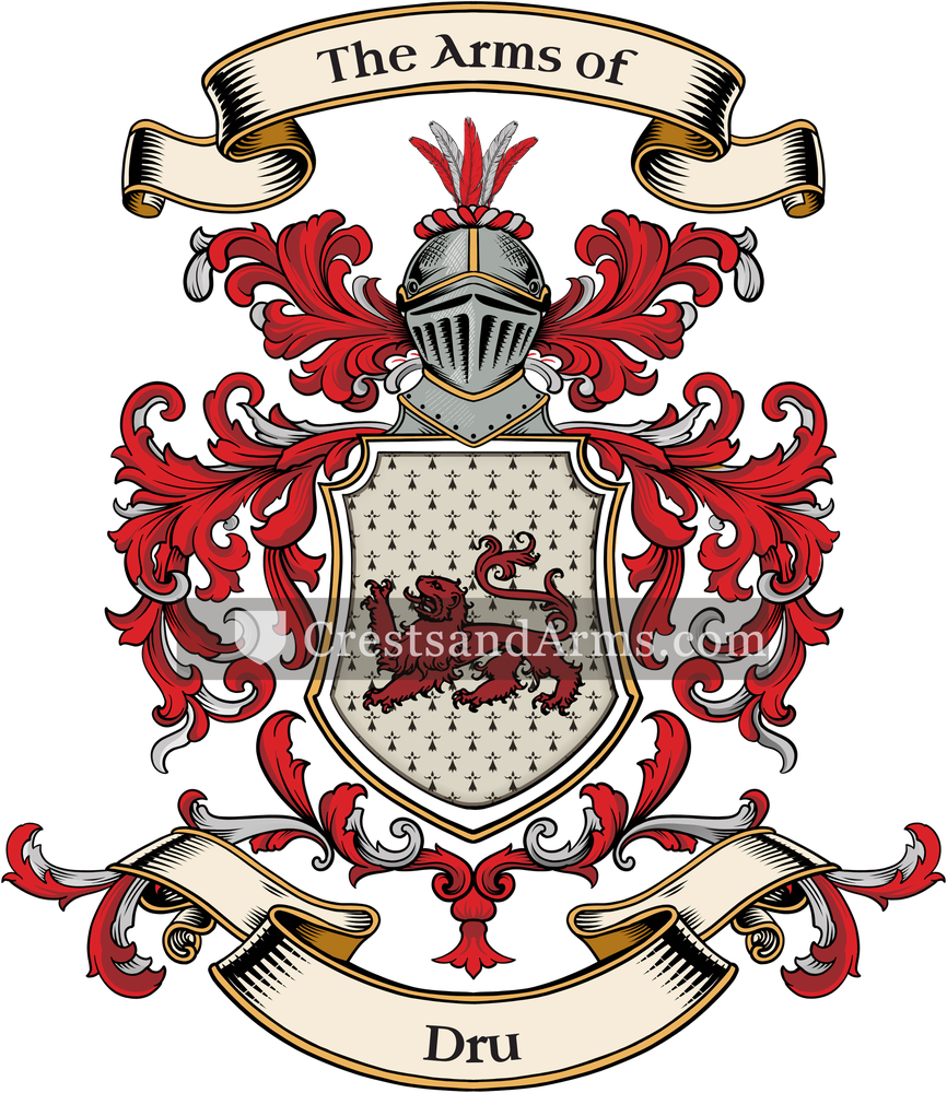 The Dru coat of arms, drawn from the recorded blazon