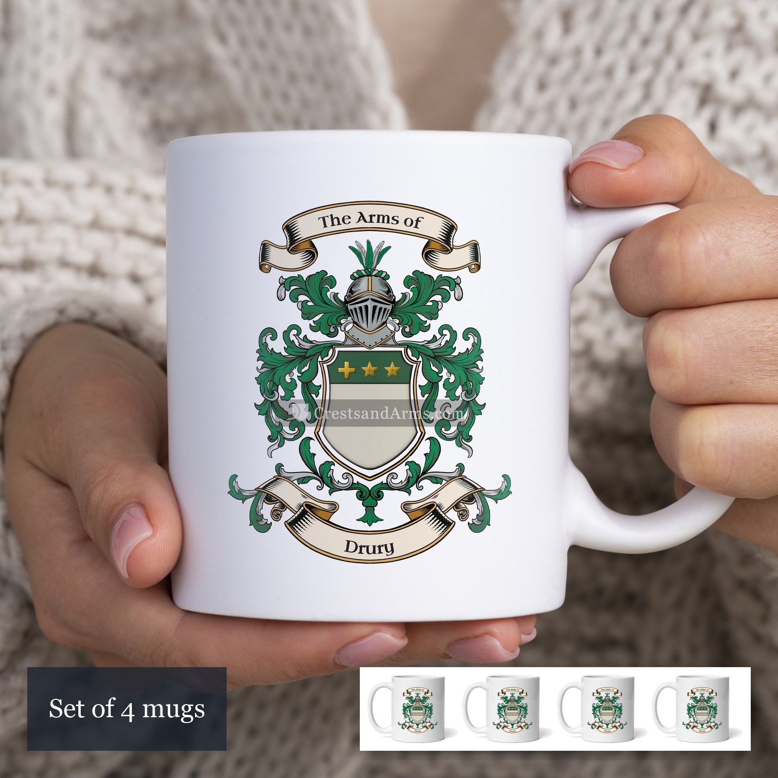 The Drury arms on the set of 4 mugs