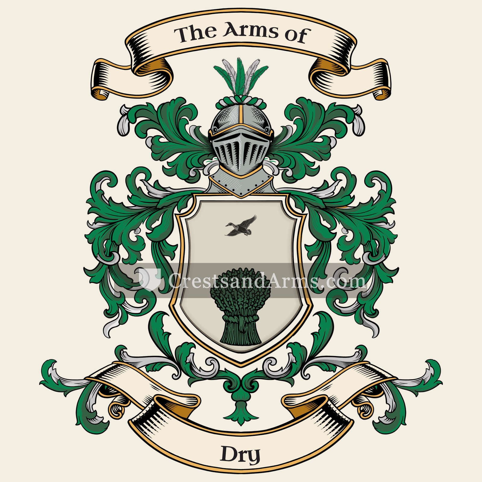 The Dry coat of arms, drawn from the recorded blazon