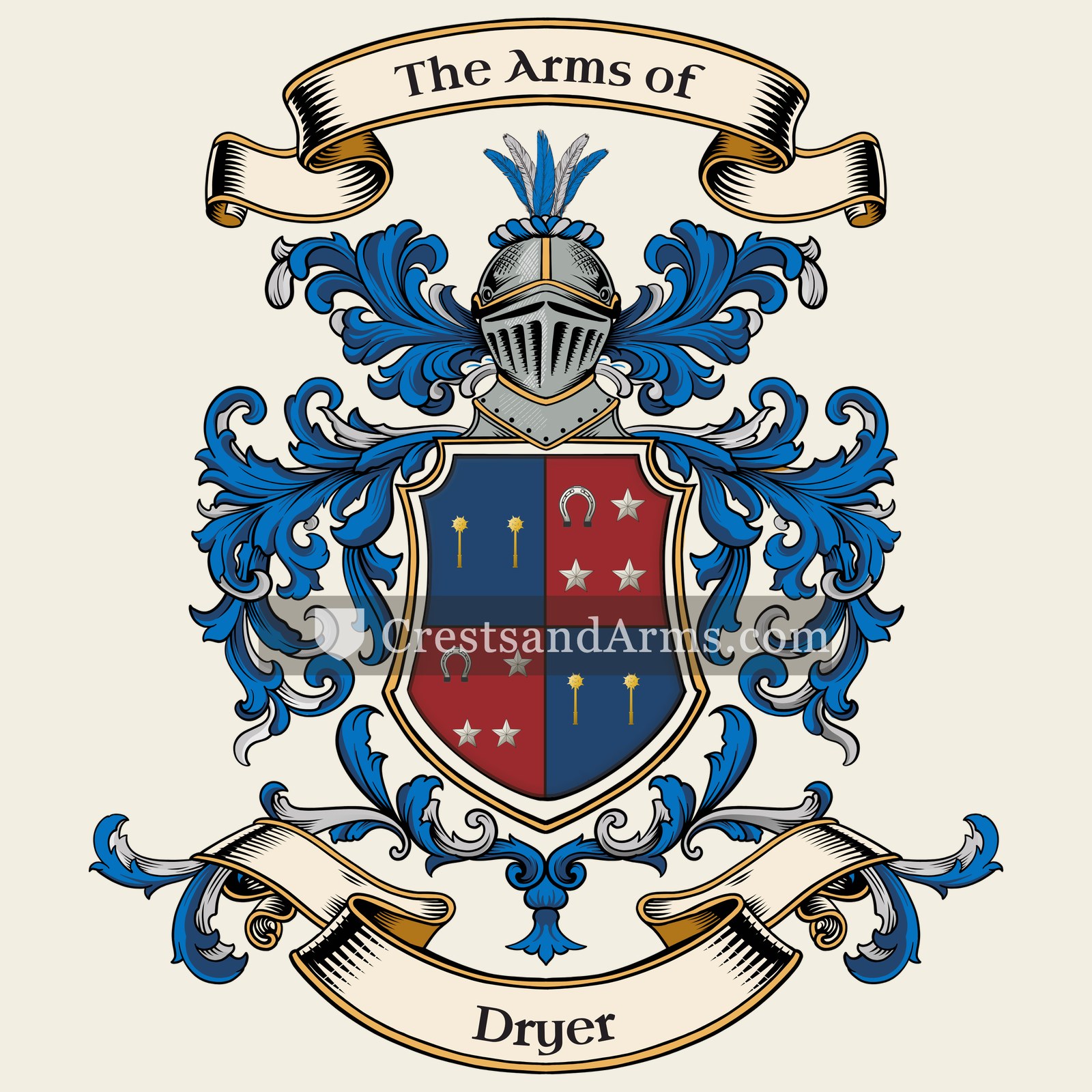 The Dryer coat of arms, drawn from the recorded blazon