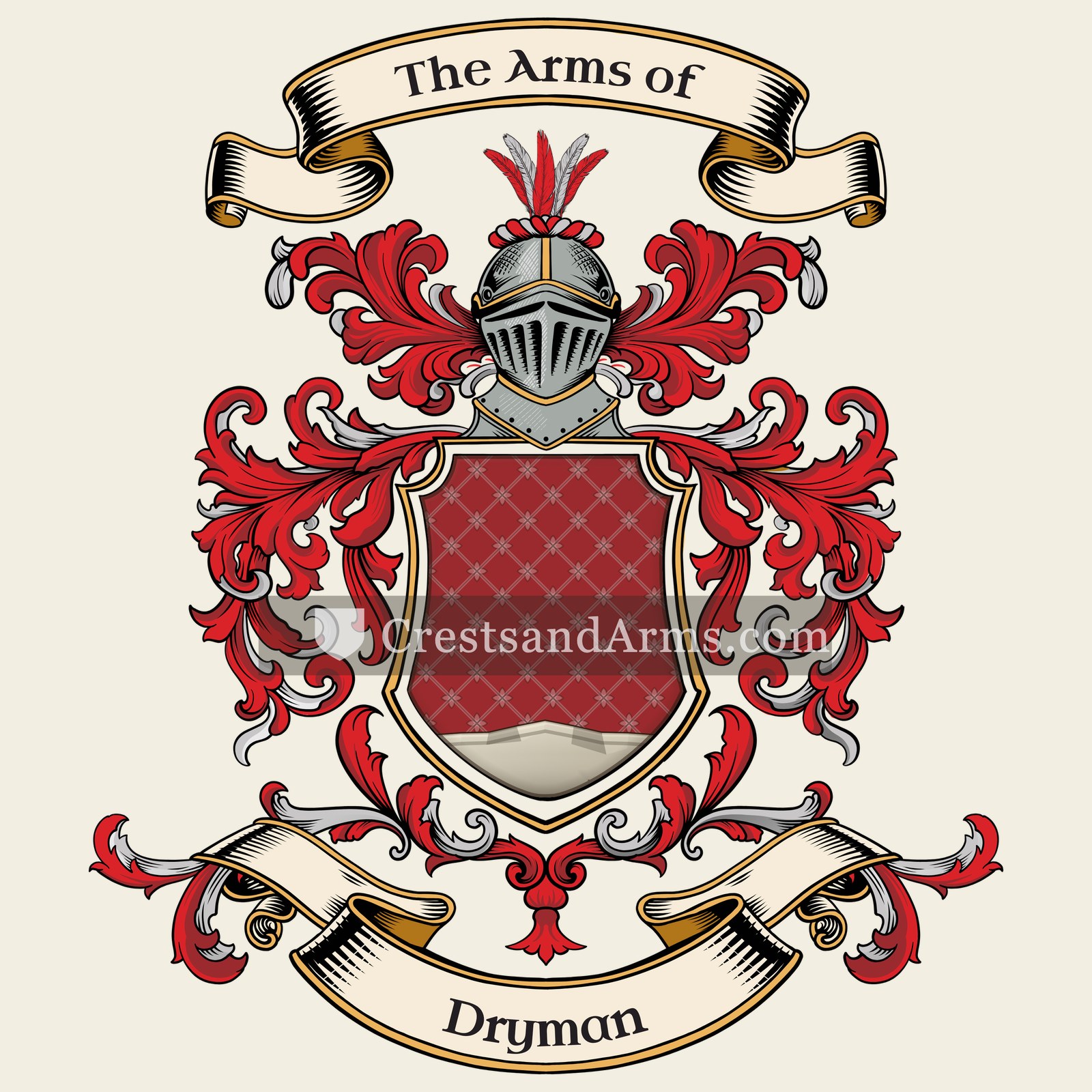 The Dryman coat of arms, drawn from the recorded blazon