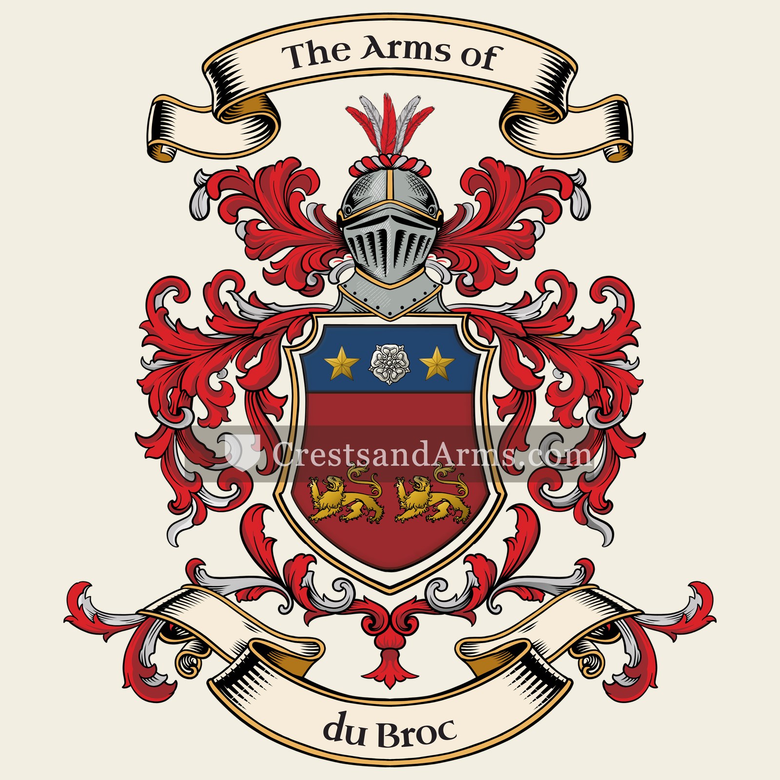 The du Broc coat of arms, drawn from the recorded blazon