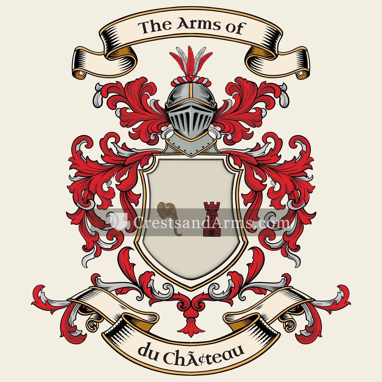 The du Château coat of arms, drawn from the recorded blazon