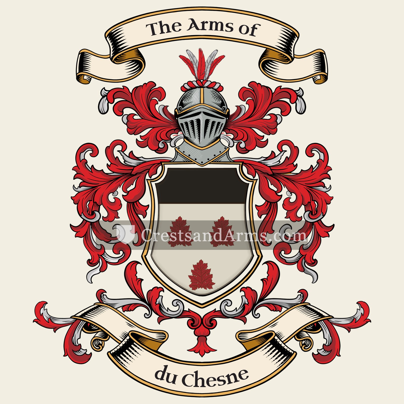 The du Chesne coat of arms, drawn from the recorded blazon
