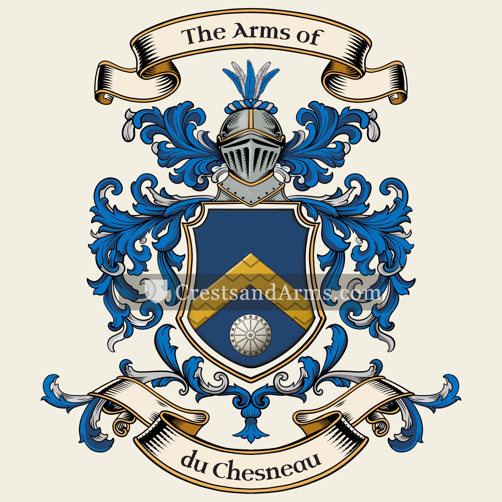 The du Chesneau coat of arms, drawn from the recorded blazon