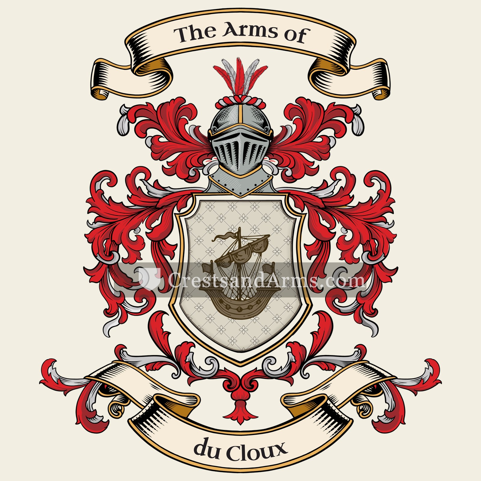 The du Cloux coat of arms, drawn from the recorded blazon