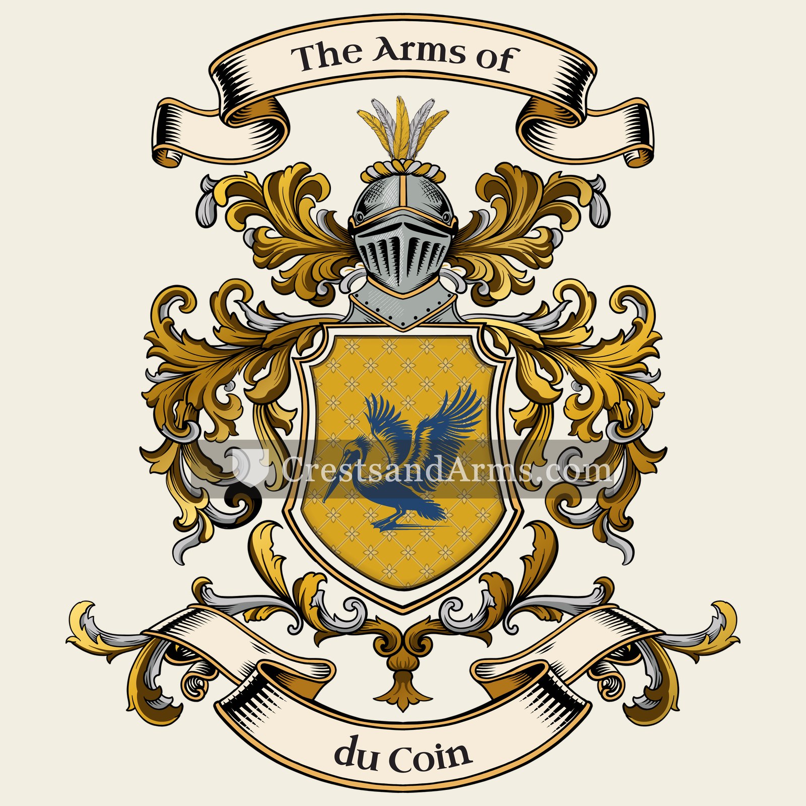 The du Coin coat of arms, drawn from the recorded blazon