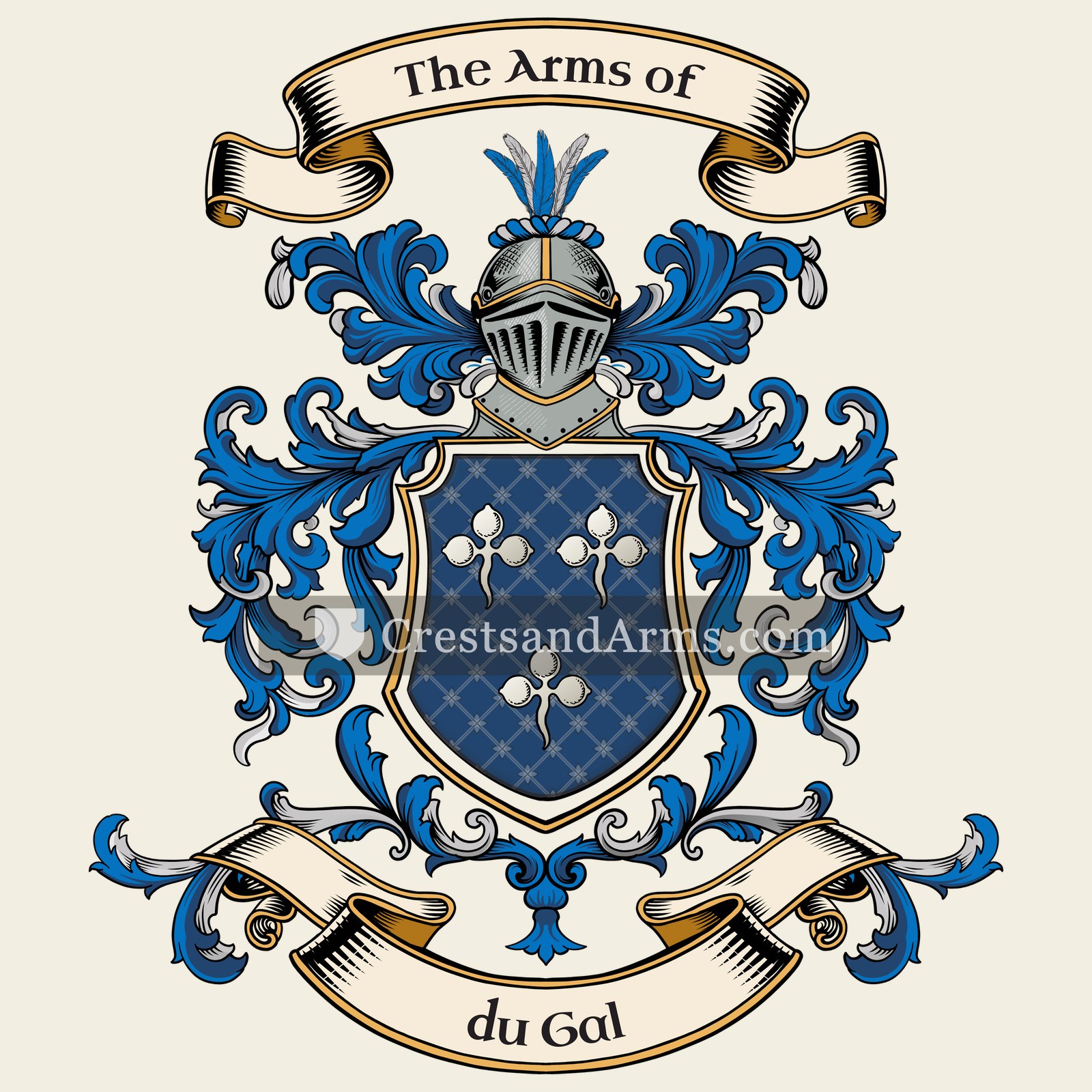 The du Gal coat of arms, drawn from the recorded blazon