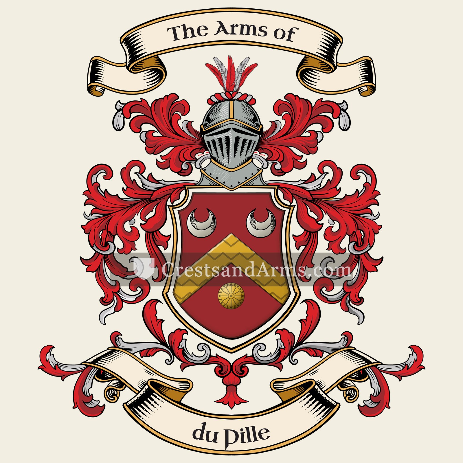 The du Pille coat of arms, drawn from the recorded blazon