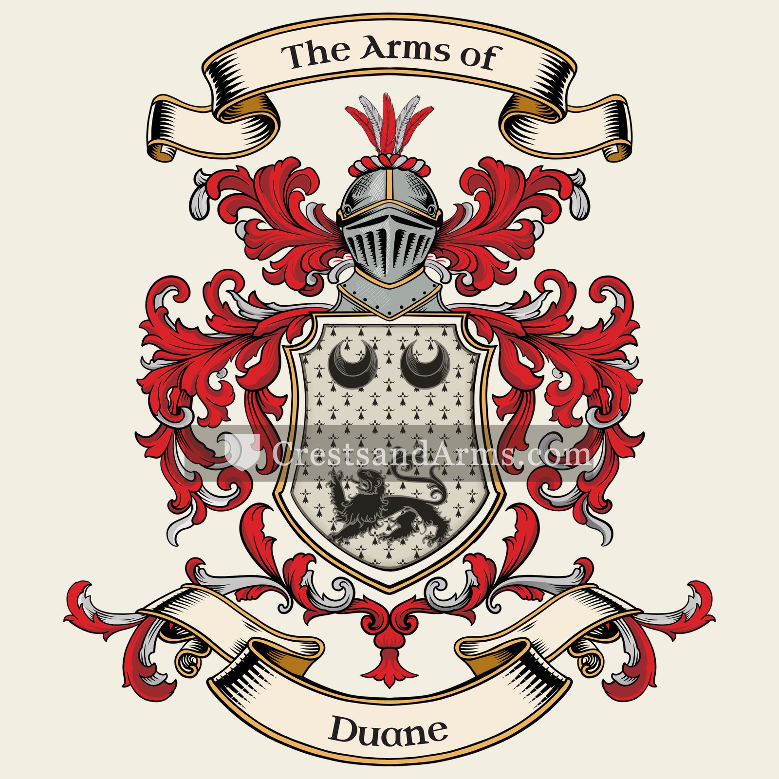 The Duane coat of arms, drawn from the recorded blazon