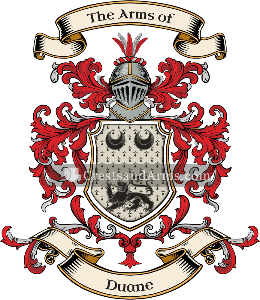 The Duane coat of arms, drawn from the recorded blazon