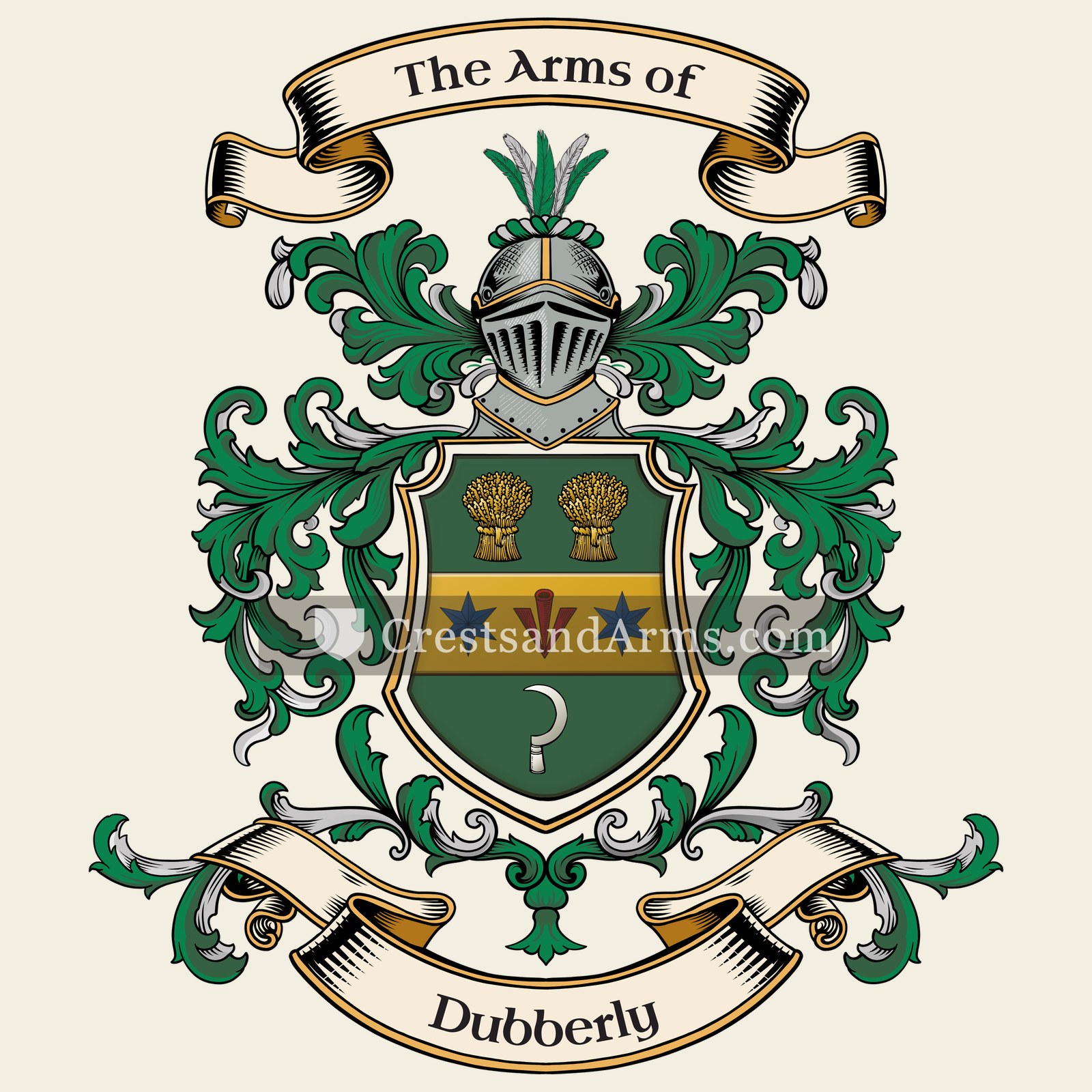 The Dubberly coat of arms, drawn from the recorded blazon