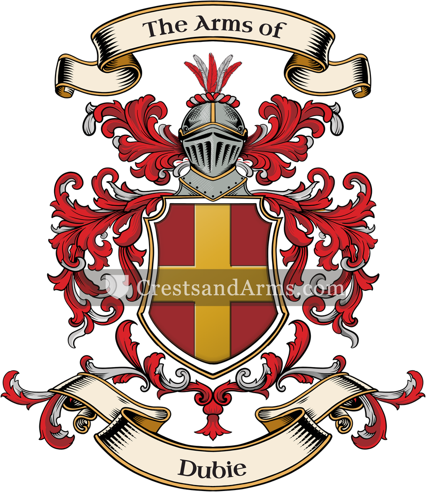 The Dubie coat of arms, drawn from the recorded blazon