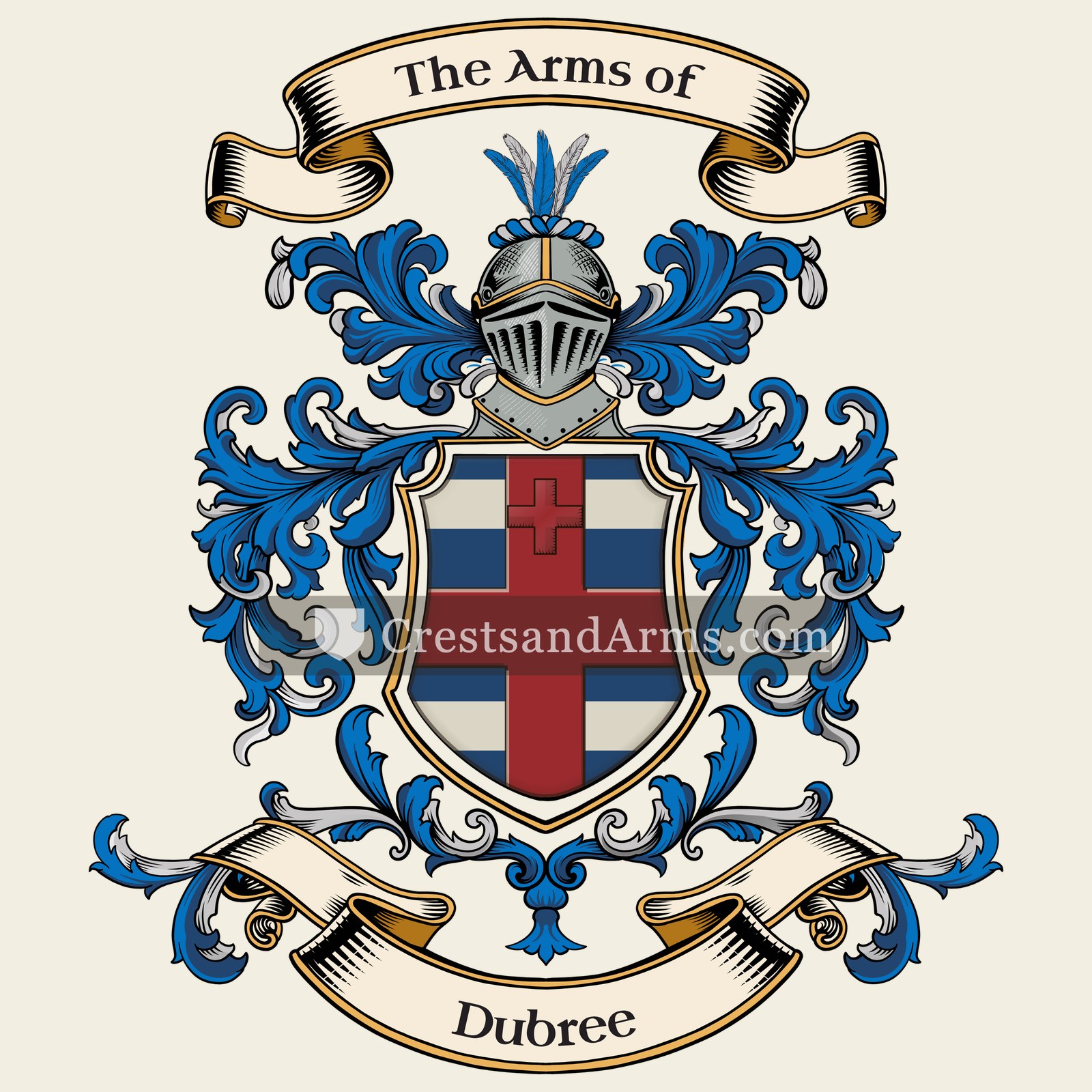 The Dubree coat of arms, drawn from the recorded blazon