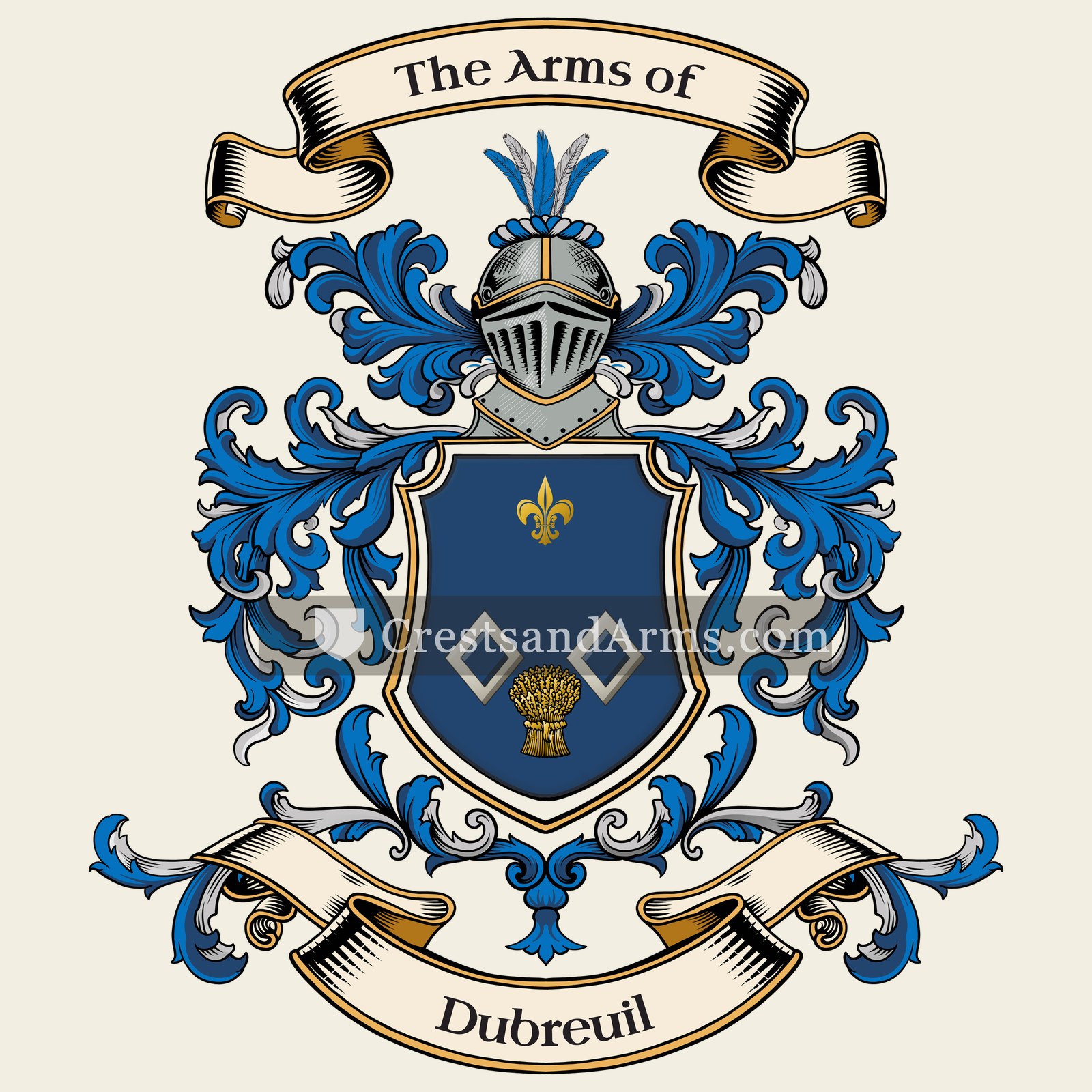 The Dubreuil coat of arms, drawn from the recorded blazon