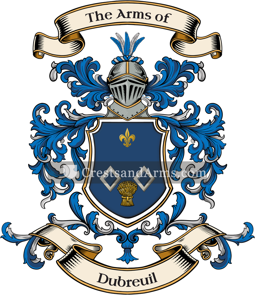 The Dubreuil coat of arms, drawn from the recorded blazon