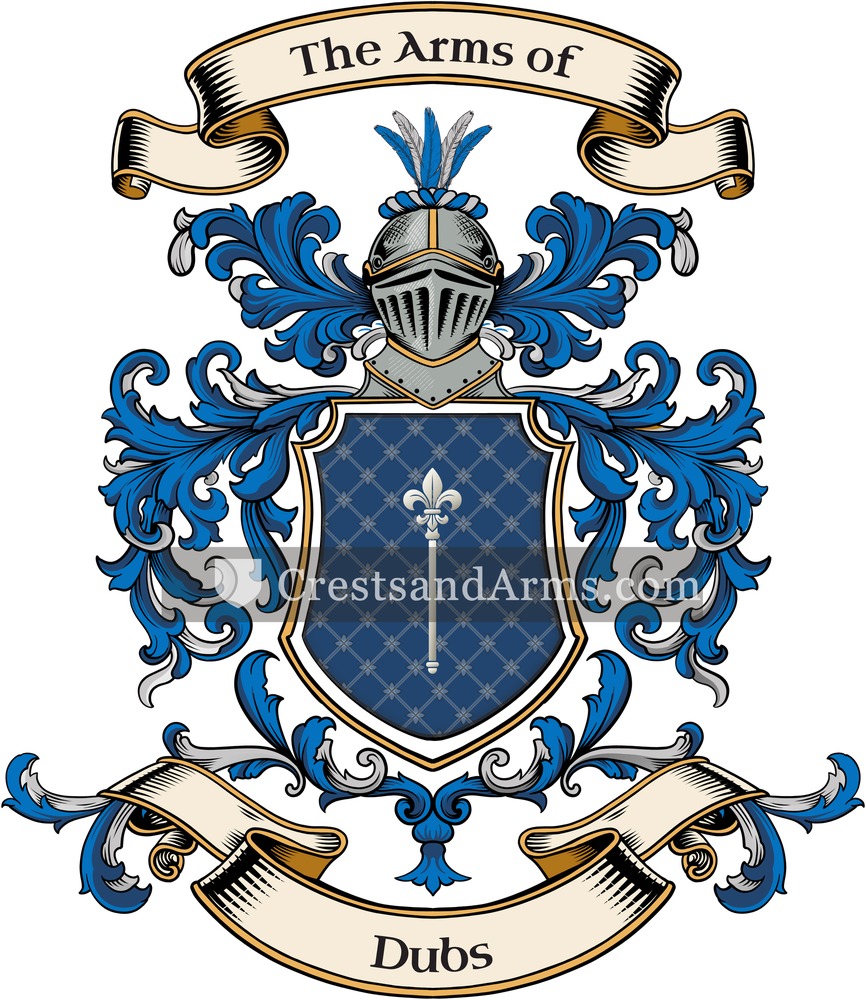 The Dubs coat of arms, drawn from the recorded blazon