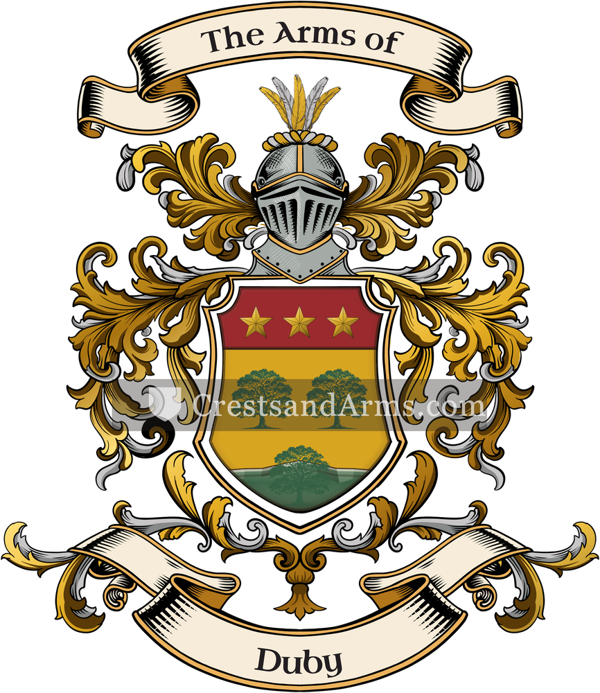The Duby coat of arms, drawn from the recorded blazon