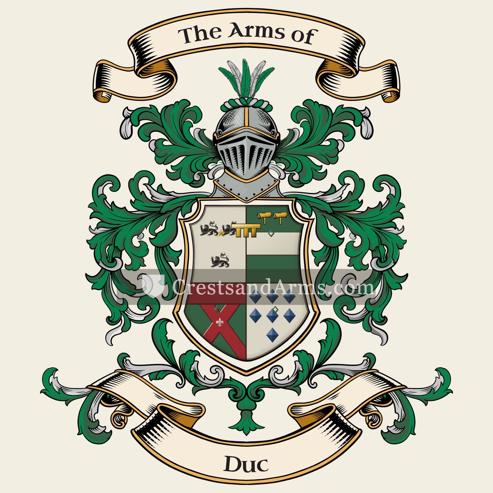 The Duc coat of arms, drawn from the recorded blazon