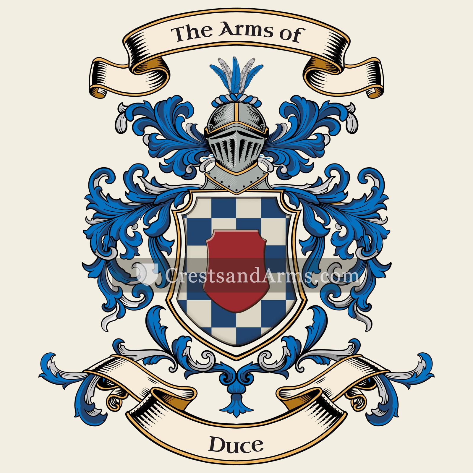 The Duce coat of arms, drawn from the recorded blazon