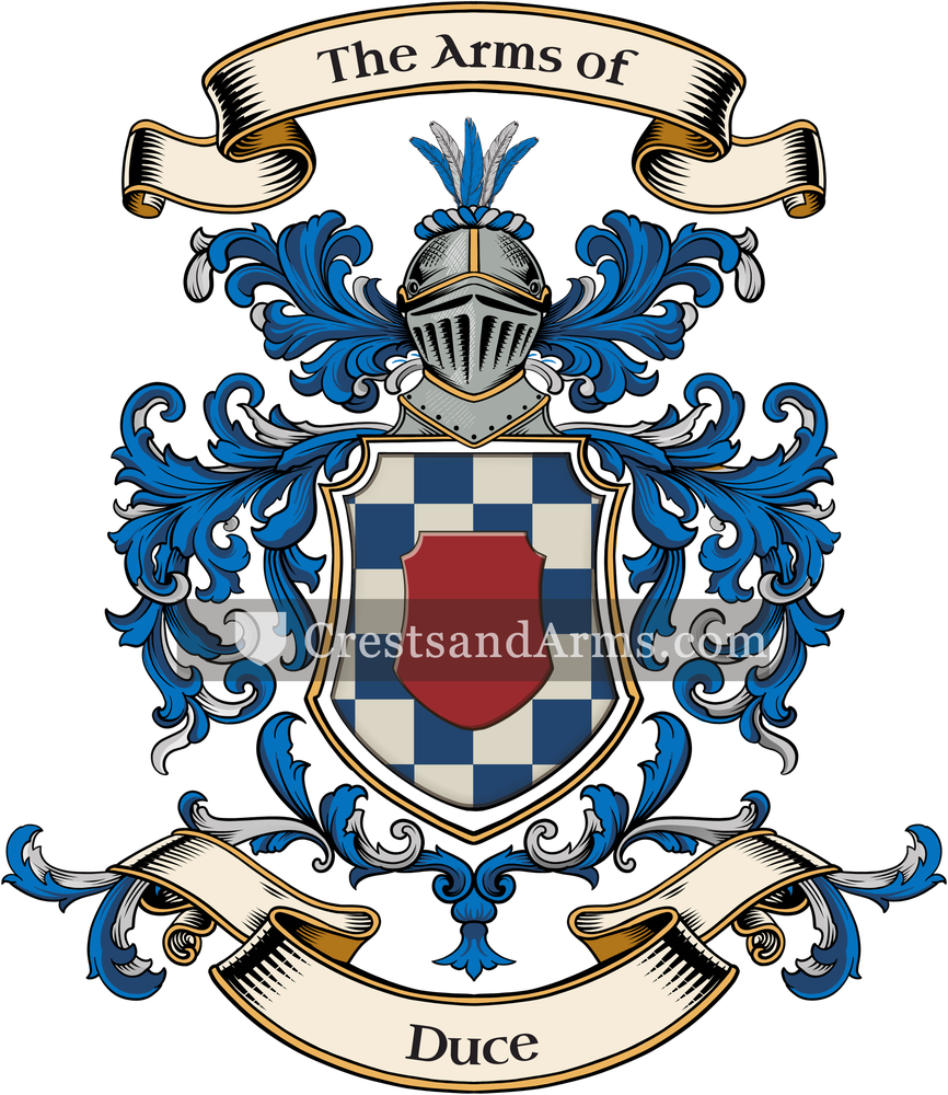 The Duce coat of arms, drawn from the recorded blazon
